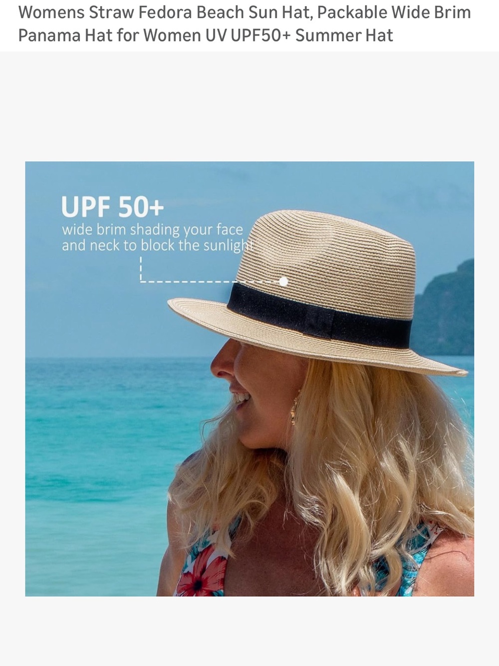 Classic Straw Fedora SPF Sun Hat with Black Band - Women’s Sun Hat
